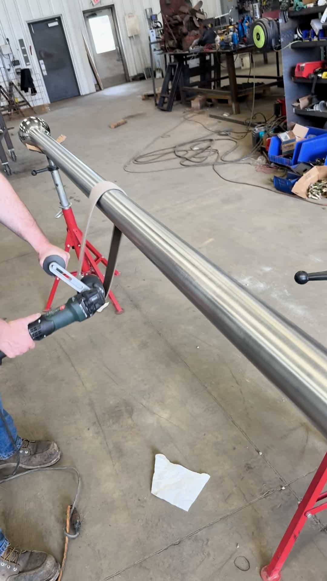 Hand-polishing a stainless steel flagpole